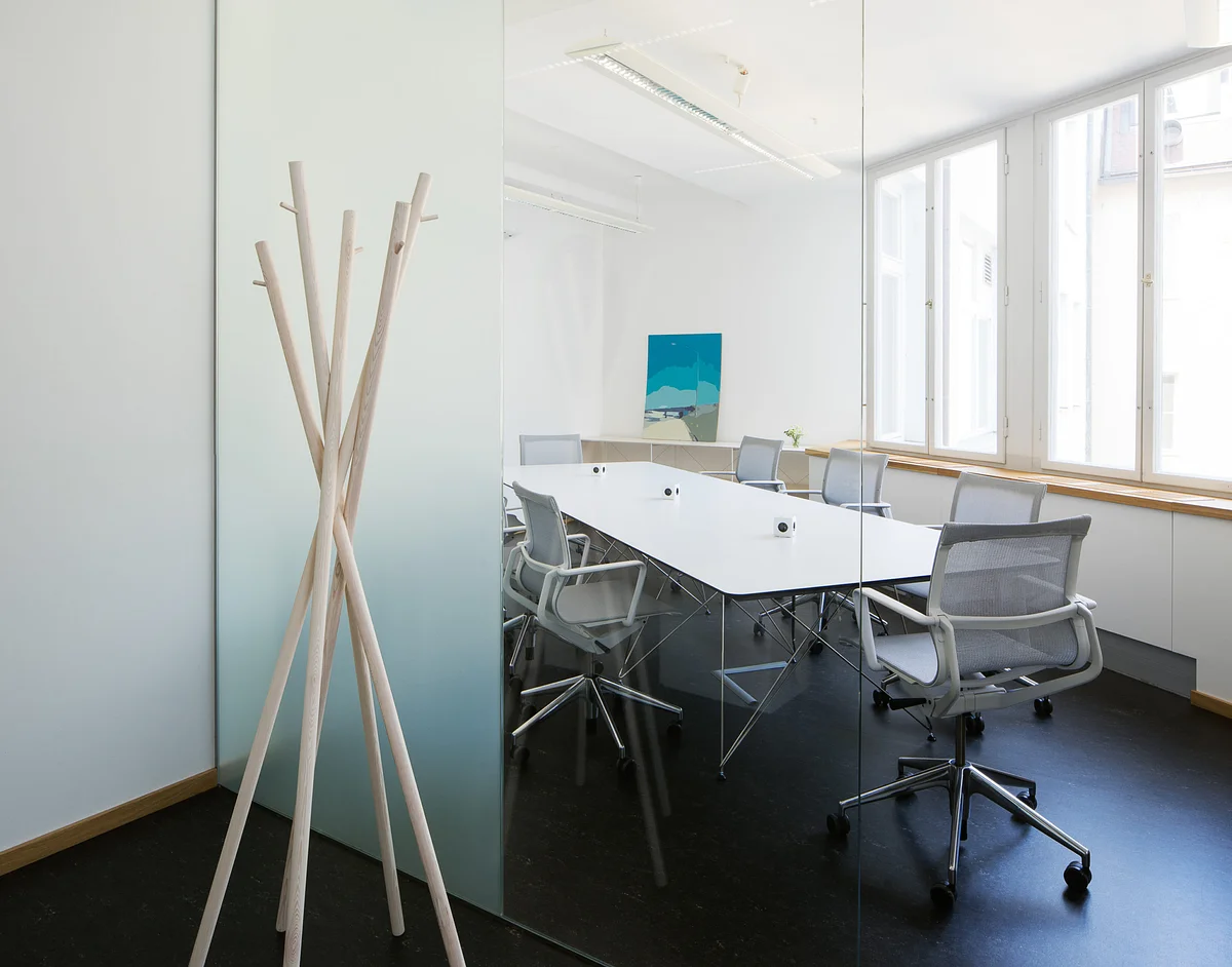 Office workspace with desks and natural light