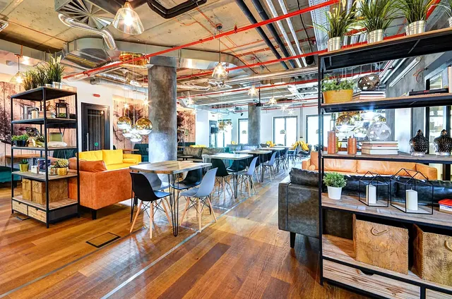 Coworking lounge area with armchairs and modern design